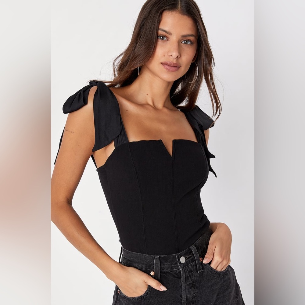 FREE PEOPLE Square Neck LOLA Shoulder Tie Bodysuit NWT Anthropologie M